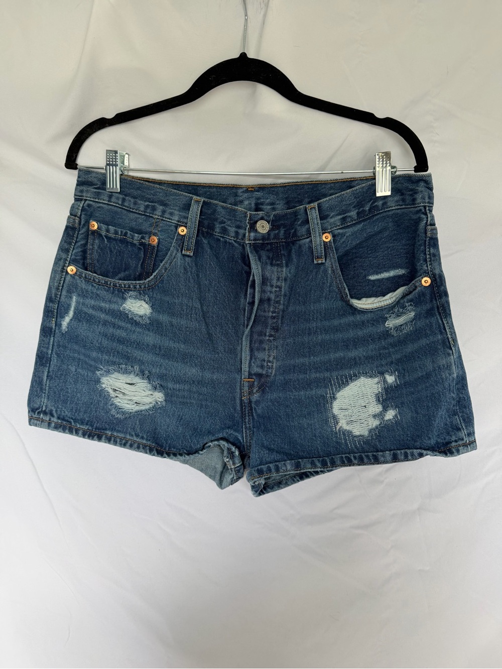 Levi's Blue Distressed High-Rise Denim Shorts
